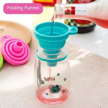 Portable Long Neck Funnel Silicone Household Kitchen Accessories Kitchen Tools Folding Telescopic Liquid Dispensing Mini Funnel Accessories Random Color