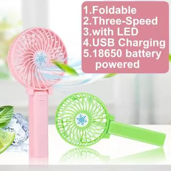 Portable Mini Desktop Air Cooler Folding Fan Handheld USB Rechargeable Fan Outdoor Travel Sports Fan Three-Speed Adjustable