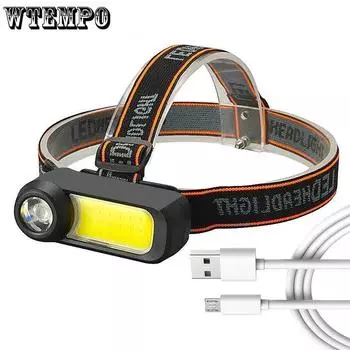 Portable Mini Headlamp COB+xpe Lamp Beads with Built-in 1200Ma 18650 Battery LED Headlight Outdoor Camping Head Torch 2PCS чёрный