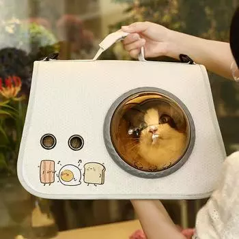 Portable pet capsule Carry-on Cat bag Portable foldable shoulder bag Going out backpack Cartoon cat and dog bag