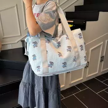 Portable travel bag, women s bag, commuting to work, large-capacity shoulder bag, tote bag, summer storage travel bag синий