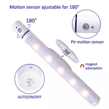 Portable Wall Closet Cabinet Stairs Night light Motion Sensor Lamp Battery Powered Wireless Led Lamp With Hook Two Lights Color white
