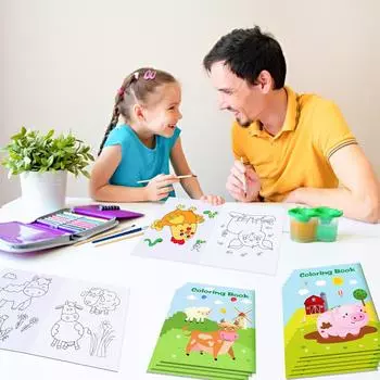 Портативная книга для рисования акварелью, 6 листов, раскраска «Ферма динозавров», кисть для рисования гуашью, детская канцелярия для рисования картинок