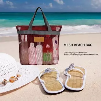Portable Zipper Portable Beach Bag Large Capacity Women s Mesh Transparent Bag Large Picnic Beach Bag Handbag Office Snack Bag 30 x 28 cm темно-синий