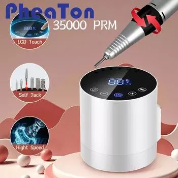 Портативная электрическая дрель для ногтей, 35000 об/мин, маникюрная машина для акрилового гель-лака, шлифовальная машинка для ногтей, перезаряжаемое оборудование для салонов дизайна ногтей US белый