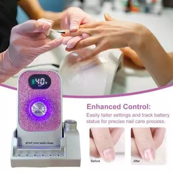 Портативная электрическая пилка для ногтей 40000 об/мин фрезерный станок с основанием для насадок ЖК-дисплей для удаления акриловых гелевых ногтей со стразами маникюр педикюр белый
