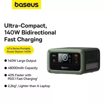 Портативная электростанция серии Baseus ioTa 140 Вт, ЕС, 220 В, холодный зеленый