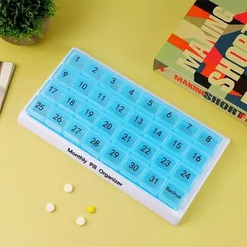 Портативная аптечка на 31 день, ежемесячный удобный органайзер для хранения, полипропиленовый медицинский комплект, пыленепроницаемый съемный отсек для таблеток из пластика красный