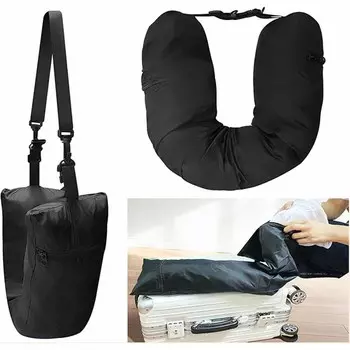 Портативная автомобильная подушка для шеи U-образной формы, набивная подушка для поддержки шеи, экономящая место в багаже, подушка для подголовника в автомобиле, поезде, самолете чёрный