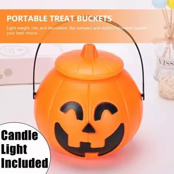 Портативная банка для хранения конфет в форме улыбки на Хэллоуин с крышкой (Со светом) One Size оранжевый
