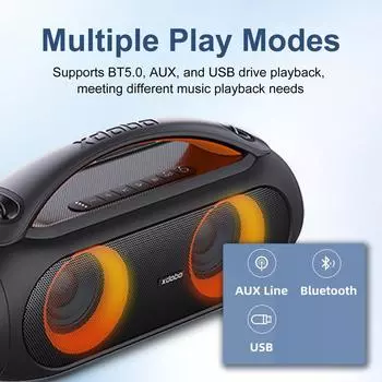 Портативная беспроводная колонка XDOBO Vibe Plus с технологией BT5.0 Водонепроницаемые колонки IPX5 мощностью 80 Вт TWS 0 чёрный
