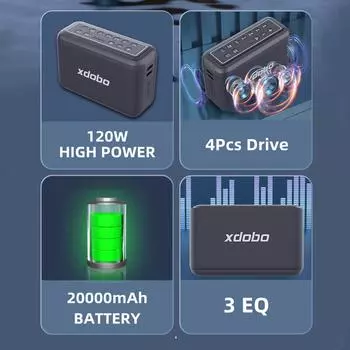 Портативная беспроводная колонка XDOBO X8 Pro с двумя микрофонами, технология BT5.2, водонепроницаемость IPX5 Only Speaker чёрный