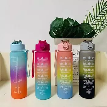 Портативная бутылка для воды 750 мл, мотивационная спортивная бутылка для воды с маркером времени, градиент цвета, матовая герметичная чашка для улицы
