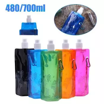 Портативная бутылка для воды на открытом воздухе, складная, силикагель, спортивная, походная, кемпинговая, 260x120x30 мм, для верховой езды, активного отдыха на свежем воздухе 480ML Blue