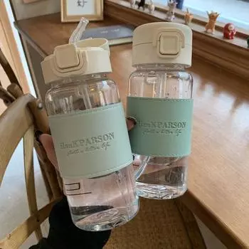 Портативная бутылка для воды с трубочкой, герметичная пластиковая бутылка для воды, питьевая чашка для сока, молока, кофе для школьников, посуда для питья, подарки 500ml зелёный