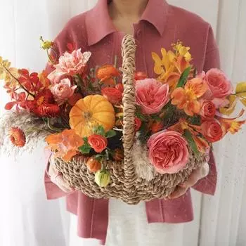 Портативная цветочная корзина для цветов, соломенная плетеная корзина для цветов из ротанга, украшение для гостиной, корзина с фруктами