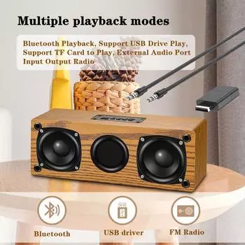 Портативная деревянная мощная Bluetooth-колонка для дома, путешествий, многофункциональная голосовая трансляция, аудио поддерживает U-диск, TF-карту, AUX, FM
