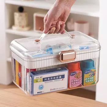 Портативная домашняя аптечка Компактная аптечка для первой помощи для общежития и семейного использования Многослойная домашняя медицинская аптечка Ящик для хранения лекарств серый