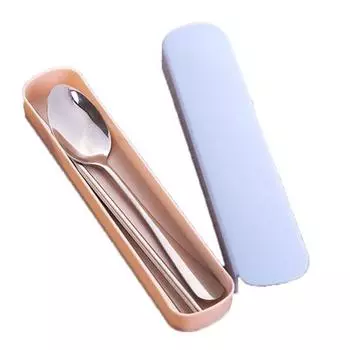 Портативная дорожная ложка из нержавеющей стали, палочки для еды, набор столовых приборов с футляром для переноски зелёный