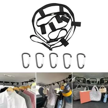 Портативная дорожная веревка для белья, регулируемая дорожная веревка для белья для кемпинга с 5 крючками для использования на открытом воздухе и в помещении