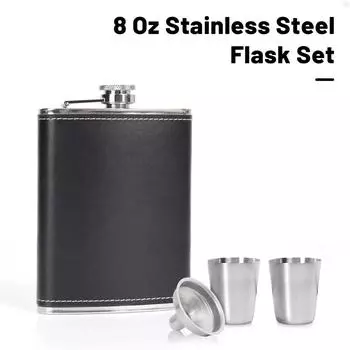 Портативная фляга из нержавеющей стали 7 унций 8 унций, фляжка для виски, винный горшок, кожаный чехол, воронка для бутылки, воронка для путешествий, посуда для напитков, чашка для вина