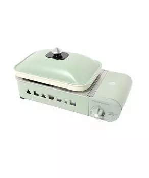 Портативная газовая плита Aladdin Petit Pan Cassette цилиндрического типа с 2 конфорками, плоская плита, 2 цветных кастрюли, страница x Книга рецептов Sengoku Aladdin, зеленый /