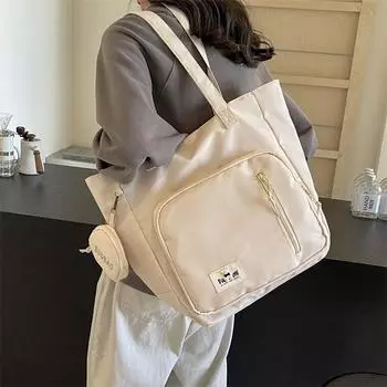 Портативная холщовая сумка большой емкости, женская сумка на плечо, студенческая пригородная сумка-тоут бежевый