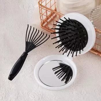 Портативная и переносная расческа Macaron Color Air Bag Comb Mini Mirror Comb Складная интегрированная симпатичная расческа Air U-образной формы с щетками для чистки синий