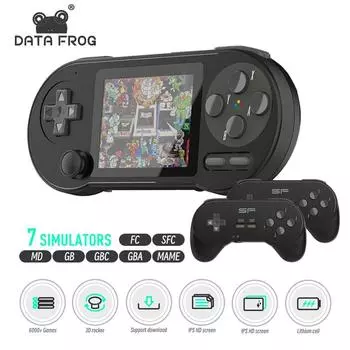Портативная игровая консоль Data Frog Sf2000 с эмуляторами для игр Nes, Snes, Sega, Gb, Gbc, Gba, Ips-экран, Wi-Fi-контроллеры, черный цвет чёрный