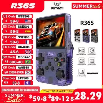 Портативная игровая консоль в стиле ретро R36S с открытым исходным кодом, система Linux, 3,5-дюймовый IPS-экран, портативный карманный видеоплеер R35S, 64 ГБ, игры