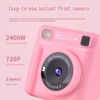 Портативная камера мгновенной печати с цветными ручками, безопасная технология термопечати, сделай сам, перезаряжаемая розовый