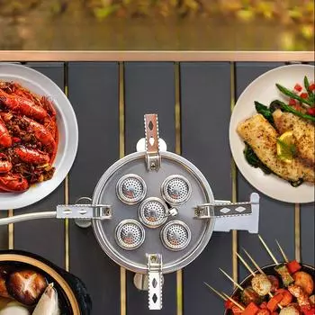 Портативная кассетная плита с пятью головками, бытовая новая газовая плита для пикника, альпийская газовая плита, уличная жестокая пожарная печь Five-headed fierce stove