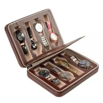 Портативная коробка для часов из искусственной кожи, витрина для хранения, органайзер для путешествий, держатель на молнии, изысканный прочный для мужчин и женщин 2 Slot brown