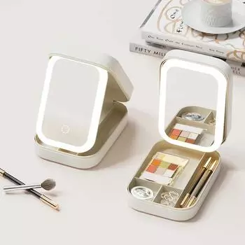 Портативная коробка для хранения косметики, зеркало для макияжа с подсветкой, водонепроницаемая пылезащитная полка для хранения в ванной, органайзер, дорожный набор 1