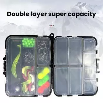 Портативная коробка для рыболовных приманок Yousheng, 12 отделений, двухслойная, многофункциональные инструменты для рыболовных приманок, органайзер для снаряжения, чехол, аксессуары для рыбалки чёрный