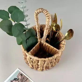 Портативная корзина для цветов в пасторальном стиле, плетеный органайзер для кистей для макияжа, четыре отделения, корзина, органайзер для столовых приборов, держатель кухонной утвари