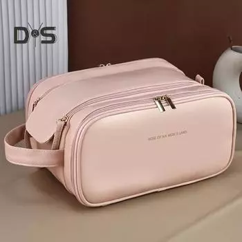 Портативная косметичка большой емкости из искусственной кожи с двойной застежкой-молнией, 3 слоя, чистый цвет, для путешествий, деловых поездок, домашнего офиса, школы, путешествий, туалета белый