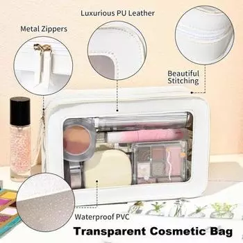 Портативная косметичка большой емкости с двойной застежкой-молнией прозрачная для путешествий, деловых поездок, домой чёрный