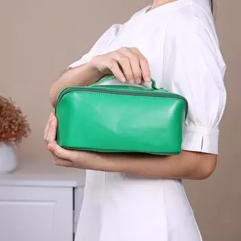 Портативная косметичка из искусственной кожи, косметичка большой емкости, дорожный органайзер, косметичка для женщин и девочек оливковое зеленый