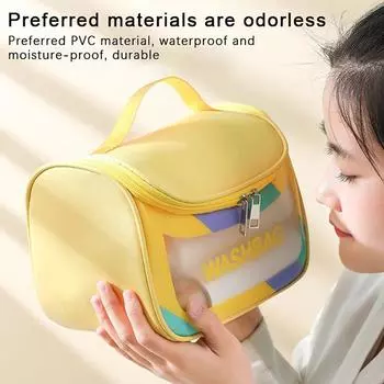 Портативная косметичка, женская дорожная органайзер для хранения туалетных принадлежностей, женский водонепроницаемый набор для мытья из ПВХ, прозрачный чехол для макияжа на молнии розовый