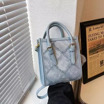 Портативная маленькая квадратная сумка с ромбовидной сеткой и текстурой, новинка 2024 года, модный нишевый дизайн, модная сумка через плечо, минималистичная большая сумка