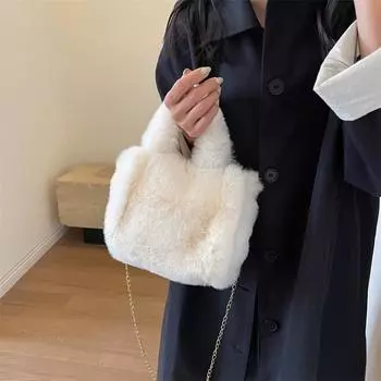 Портативная маленькая сумка, женская плюшевая сумка через плечо с цепочкой, сумка через плечо хаки