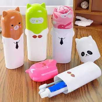 Портативная милая мультяшная дорожная зубная щетка, зубная паста, коробка для хранения полотенец с крышкой белый