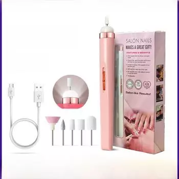 Портативная мини-электрическая машинка для стрижки и кусачки ногтей nail grinder with five heads светло-розовый