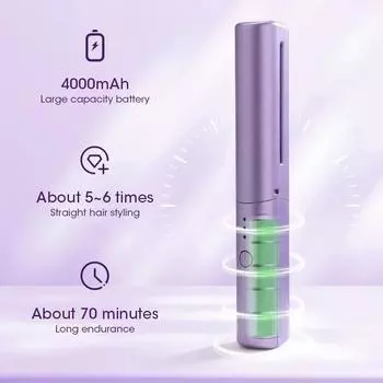 Портативная мини-электрическая щетка для волос двойного назначения, выпрямитель для волос, бигуди, USB-зарядка, регулируемая температура, выпрямитель для бигуди, расческа фиолетовый