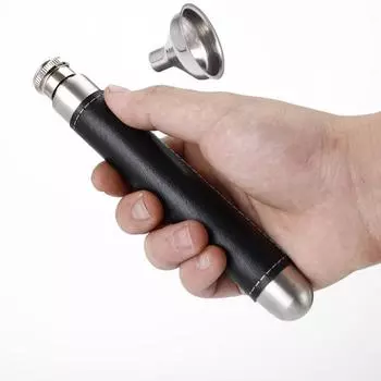 Портативная мини-фляга 1,5 унции, виски, водка + воронка, фляга из нержавеющей стали, персонализированный держатель для ручек, форма фляжки, мужской подарок чёрный