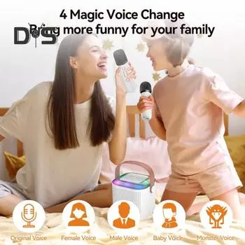 Портативная мини-караоке-машина с 2 беспроводными микрофонами Перезаряжаемый высококачественный Bluetooth-совместимый динамик Маленькая игрушка-караоке-машина белый