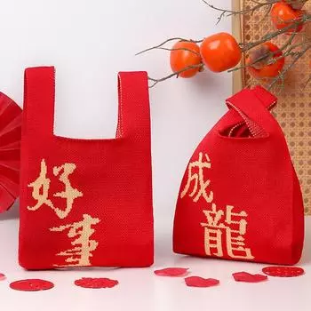 Портативная мини-сумка-тоут в полоску, вязаная вручную сумка, женская сумка-узел на запястье, сумка-ведро для телефона, большая вместимость, осенне-зимние сумки