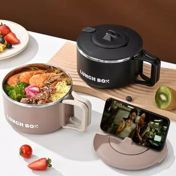 Портативная миска для лапши быстрого приготовления из нержавеющей стали 304, 1200 мл, подходит для кухонной утвари для завтрака и обеда, может нагреваться чёрный