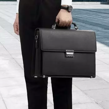 Портативная мужская деловая сумка из натуральной кожи с паролем, мужской портфель большой емкости, противоугонный офисный компьютерный чехол чёрный